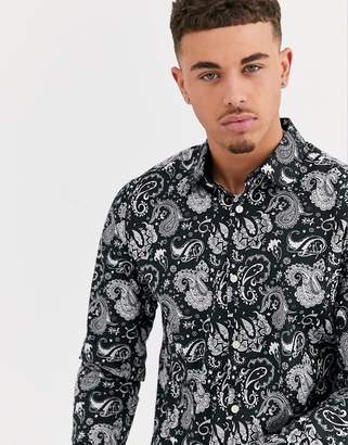 ONLY & SONS slim fit paisley print shirt in black