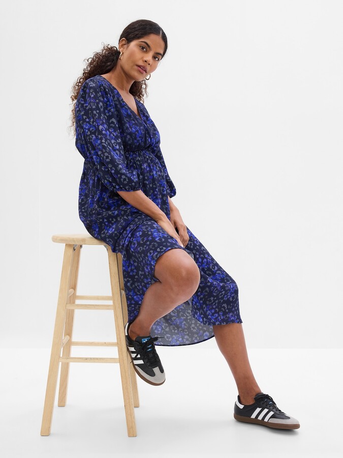 Gap Maternity Puff Sleeve Smocked Midi Dress ShopStyle