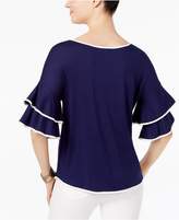 Thumbnail for your product : Cable & Gauge Boat-Neck Ruffled-Sleeve Top