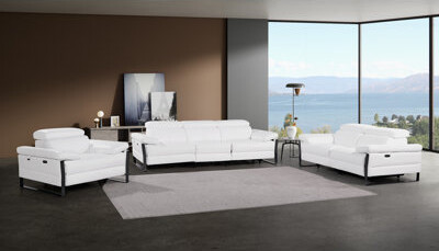 Global United Top Grain Italian Leather Modular Power Dual Reclining Sofa, Loveseat & Chair Set With Power Headrests