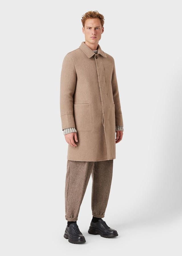 emporio armani beige single breasted cashmere coat