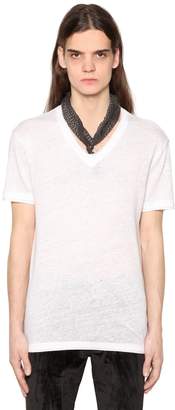 John Varvatos V Neck Linen Jersey T-Shirt
