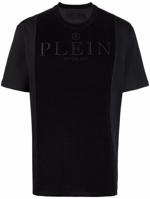 Philipp Plein embroidered logo velvet T-shirt - ShopStyle