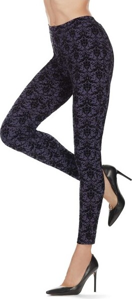 Me Moi MemoiWomen'sSahiFloralDamaskLeggingsBlack-BlueS-M