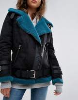 Thumbnail for your product : boohoo Aviator Jacket With Faux Fur Lining