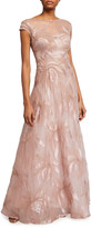 Thumbnail for your product : Rickie Freeman For Teri Jon Cap-Sleeve 3D Applique Gown