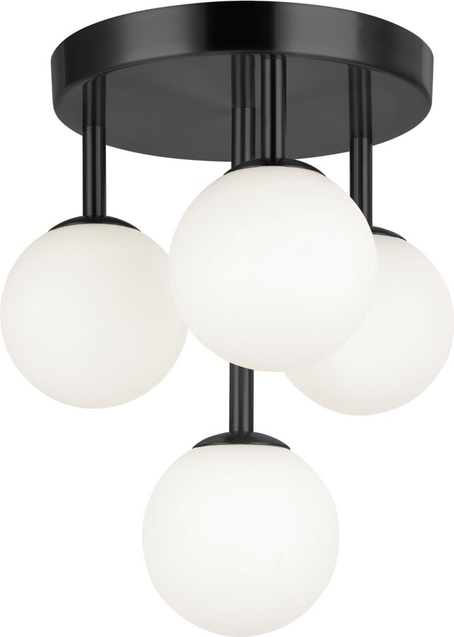 Dainolite 11.75" Metal Megallan 4 Light Matte Black Flush Mount with Glass - Matte Black, Opal White