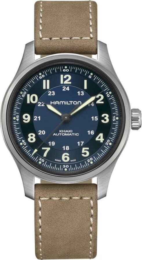 Hamilton Khaki Field Titanium Auto Blue Dial Leather Strap Men's Watch H70545540