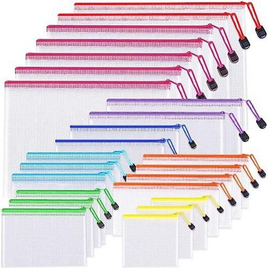 Aoibox24pcsMeshZipperPouchBags8SizesWaterproofPVCOrganizerClearStorageBagsforOfficeSchoolTravelSupplies