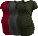 Thumbnail for your product : Smallshow Women's V Neck Maternity Clothes Tops Side Ruched Pregnancy T Shirt 3-Pack Army Green-Deep Grey-Wine L