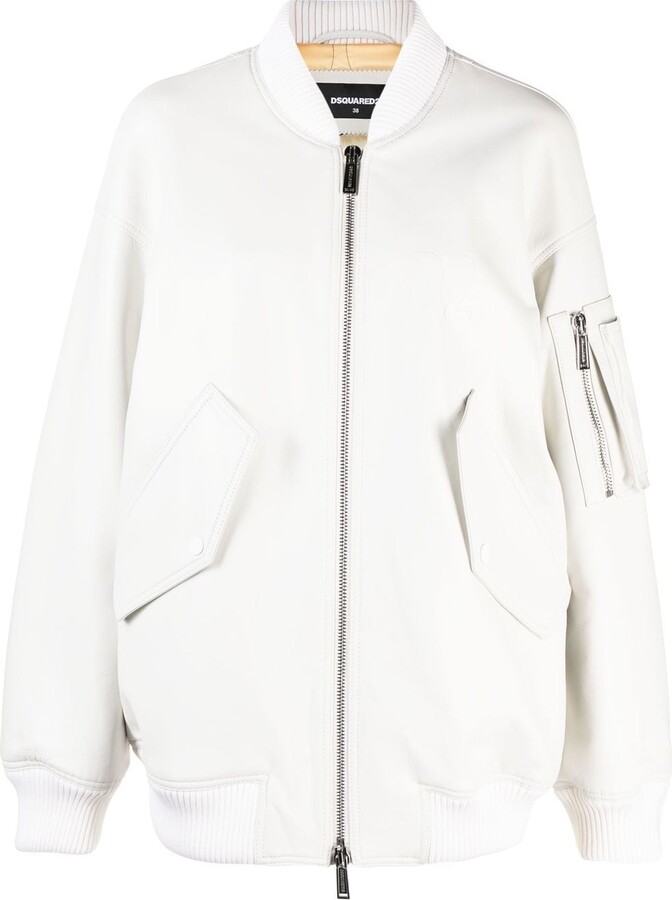 Women's White Leather Bomber Jackets | ShopStyle