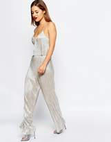 Thumbnail for your product : ASOS Petite PETITE Metallic Pleat Jumpsuit with Crop Top Layer