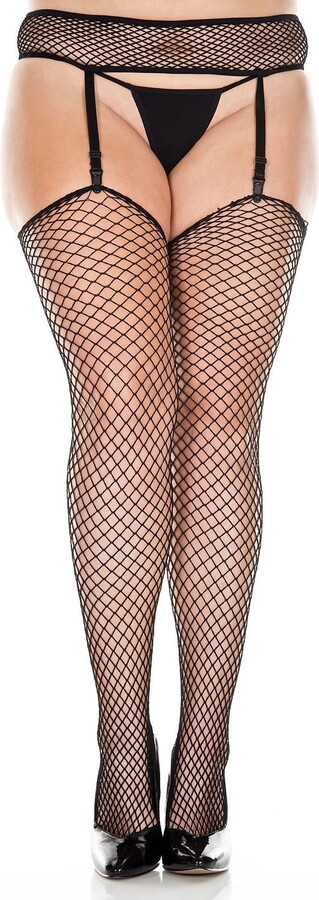 Music Legs Women’s Women’s Plus size mini diamond net spandex garterbelt stockings 7832Q-BLACK