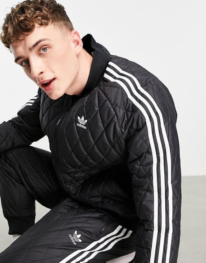 bekvemmelighed Ambient praktisk adidas adicolor three stripe quilted track jacket in black - ShopStyle