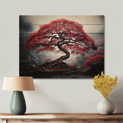 Red Barrel Studio Red Japanese Maple On Wood Print