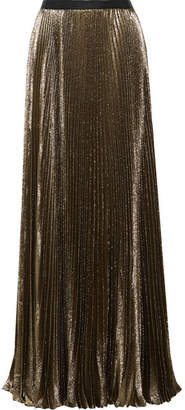 Reem Acra - Sunburst Pleated Metallic Silk-blend Maxi Skirt - Bronze