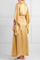Thumbnail for your product : Carine Gilson Embellished Lace-trimmed Silk-satin Kimono - Gold