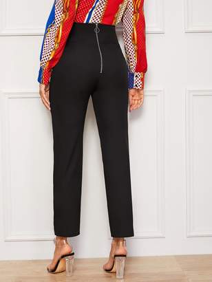 Shein Button Front Zip Back Straight Pants