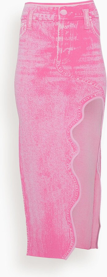 Pink Lily Denim Midi Skirts For Sale PH5 Lily Denim Print Wavy