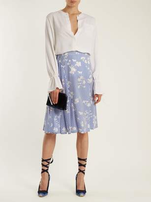 Altuzarra Sundew Stripe Print Fluted Silk Skirt - Womens - Blue White