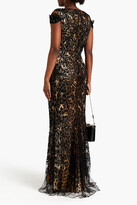 Thumbnail for your product : Roberto Cavalli Cold-shoulder embellished leopard-print cotton-blend tulle gown