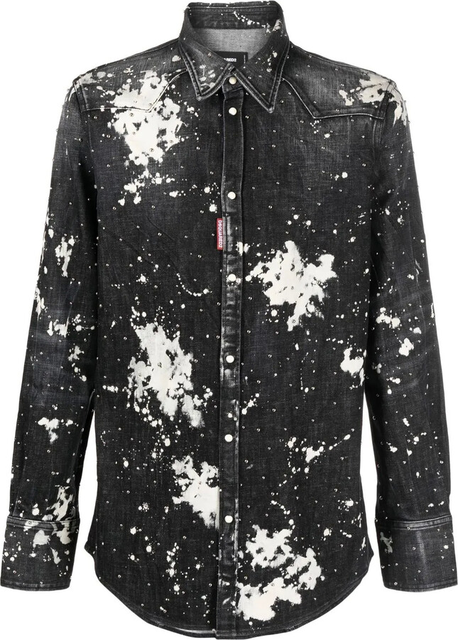 DSQUARED2 Studded Bleach-Effect Denim Shirt