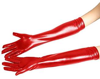 Mwfus Women's Sexy Opera Tight Party Wedding Costume Patent Leather Elbow Gloves