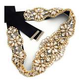 Thumbnail for your product : Yanstar Wedding Bridal Belt With Gold Rhinestone Ivory Ribbon Sashes For Wedding Gown