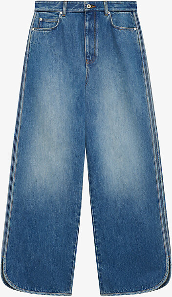 Loewe Womens Denim Blue Piped-Trim Loose-Leg Mid-Rise Denim Jeans 4
