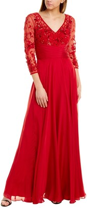 Theia Embellished Bodice Silk Gown