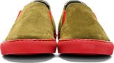 Thumbnail for your product : Comme des Garcons Shirts Olive Green Suede Slip On Sneakers