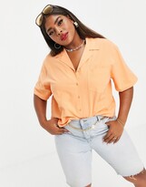 Thumbnail for your product : Collusion Plus crop short sleeve revere shirt in orange (part of a set)