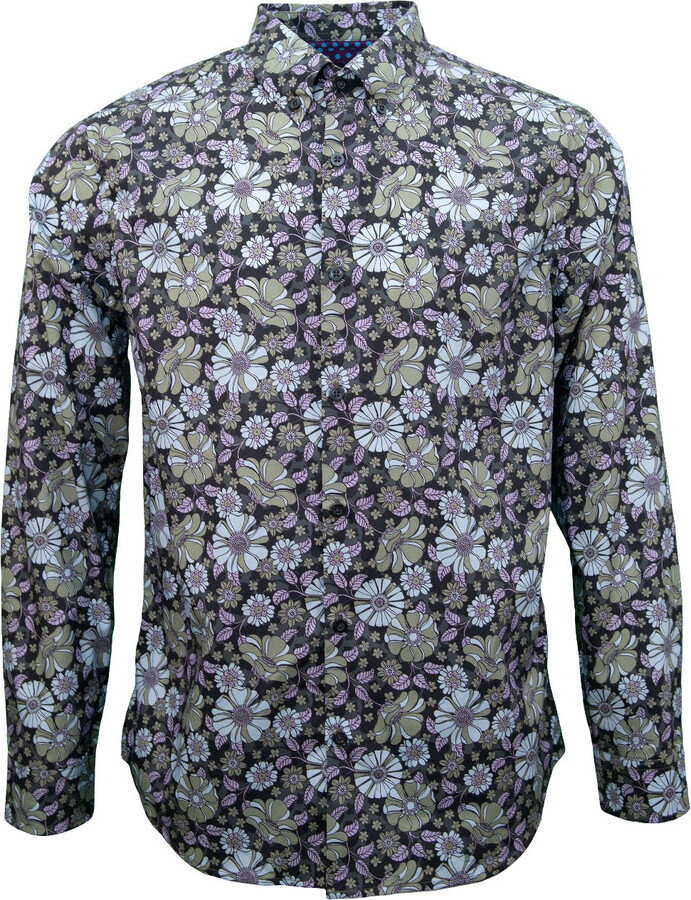 Lords of Harlech Black Mitchell Vesuvio Floral Shirt - Charcoal