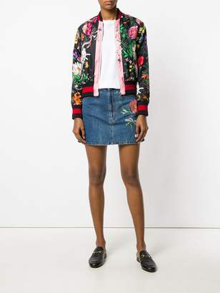 Gucci floral embroidery denim skirt