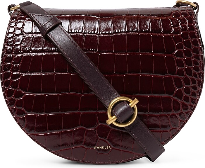 Wandler Kate Croc Embossed Leather Saddle Bag