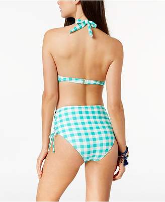 California Waves Juniors' Check Please High-Waist Lace-Up Bikini Bottom, Created for Macy's