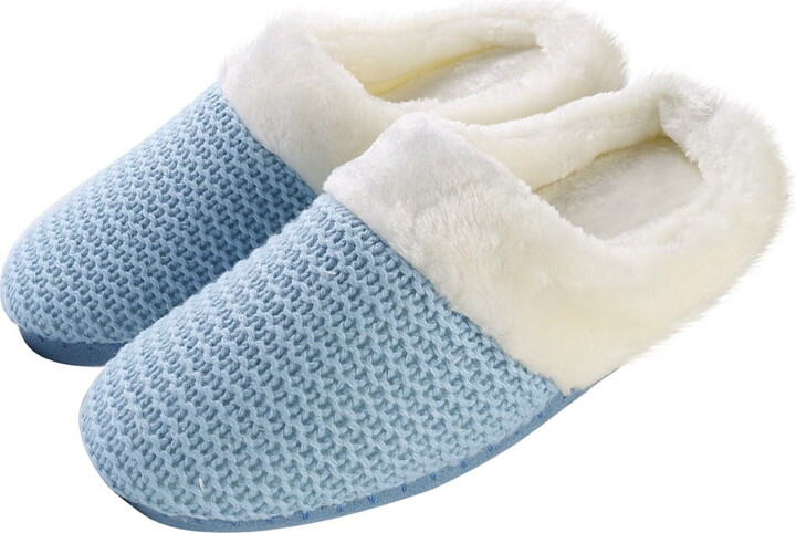 Power Blue Womens Warm Winter Slippers Cozy Cable Knit Memory Foam House Slipper Clog Shoes with Fuzzy Plush Collar for Women