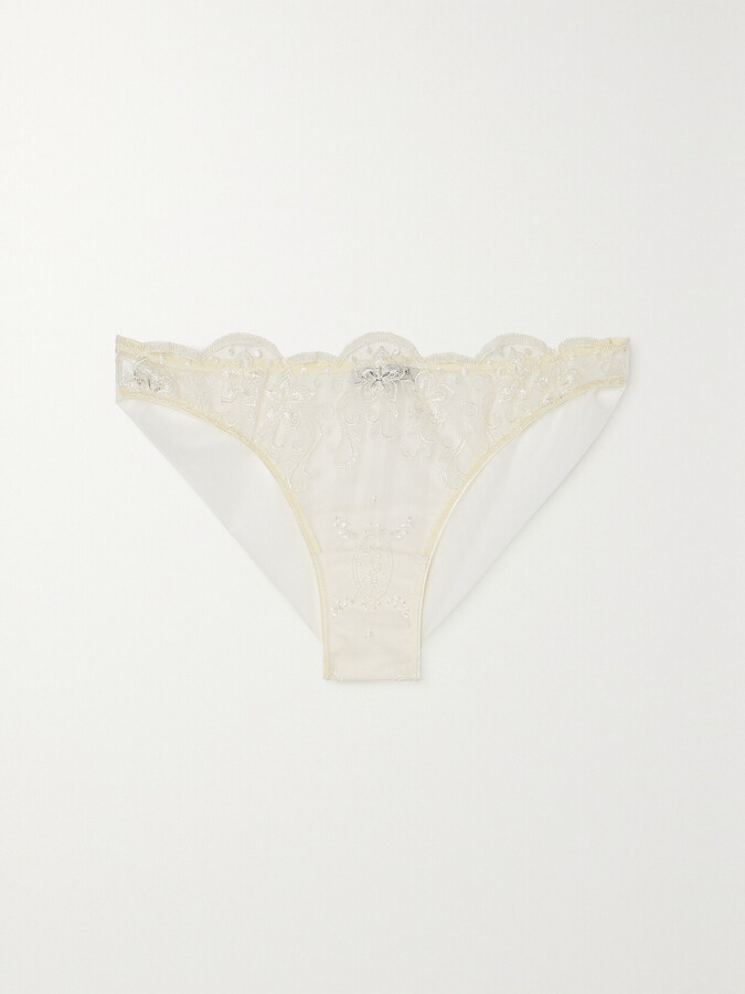 I.D. Sarrieri + Net Sustain Tubereuse Blanche Scalloped Embroidered Tulle Brazilian Briefs - Cream