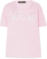 Versace - Embroidered Cotton-jersey T-shirt - Pink