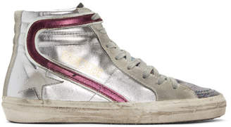 Golden Goose Silver Glitter Slide High-Top Sneakers