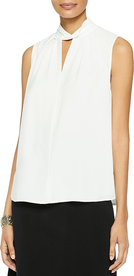 Misook Twist Neck Crepe de Chine Tank