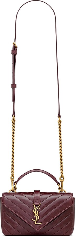 Saint Laurent Women's Mini College Chain Bag in Shiny Crackled Leather - Black