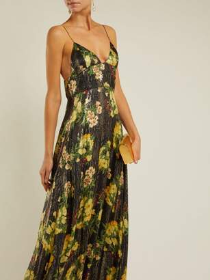 Adriana Iglesias Liz Floral-print Silk-blend Gown - Womens - Black Yellow