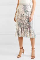 Thumbnail for your product : Needle & Thread Scarlett Ruffled Sequined Tulle Midi Skirt - Gold