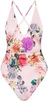 Thumbnail for your product : PrettyLittleThing Pink Jewel Floral Plunge Swimsuit