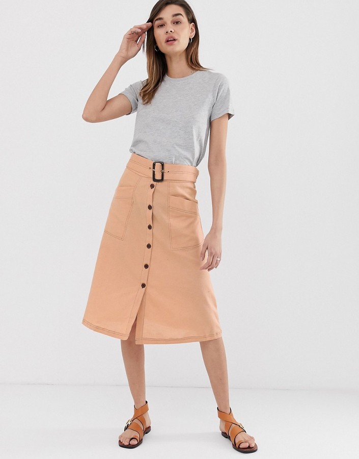 button front skirt midi