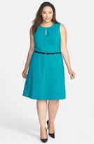 Thumbnail for your product : Calvin Klein Belted Sleeveless Fit & Flare Dress (Plus Size)