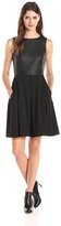 Thumbnail for your product : Taylor Jewel Neck Leather A-line Dress 5755M