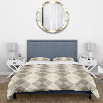 Design Art Beige Grey Houndstooth Print I - Traditional Duvet Cover Set