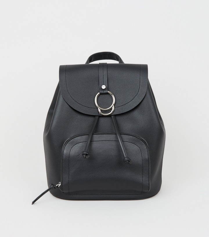 black leather look backpack